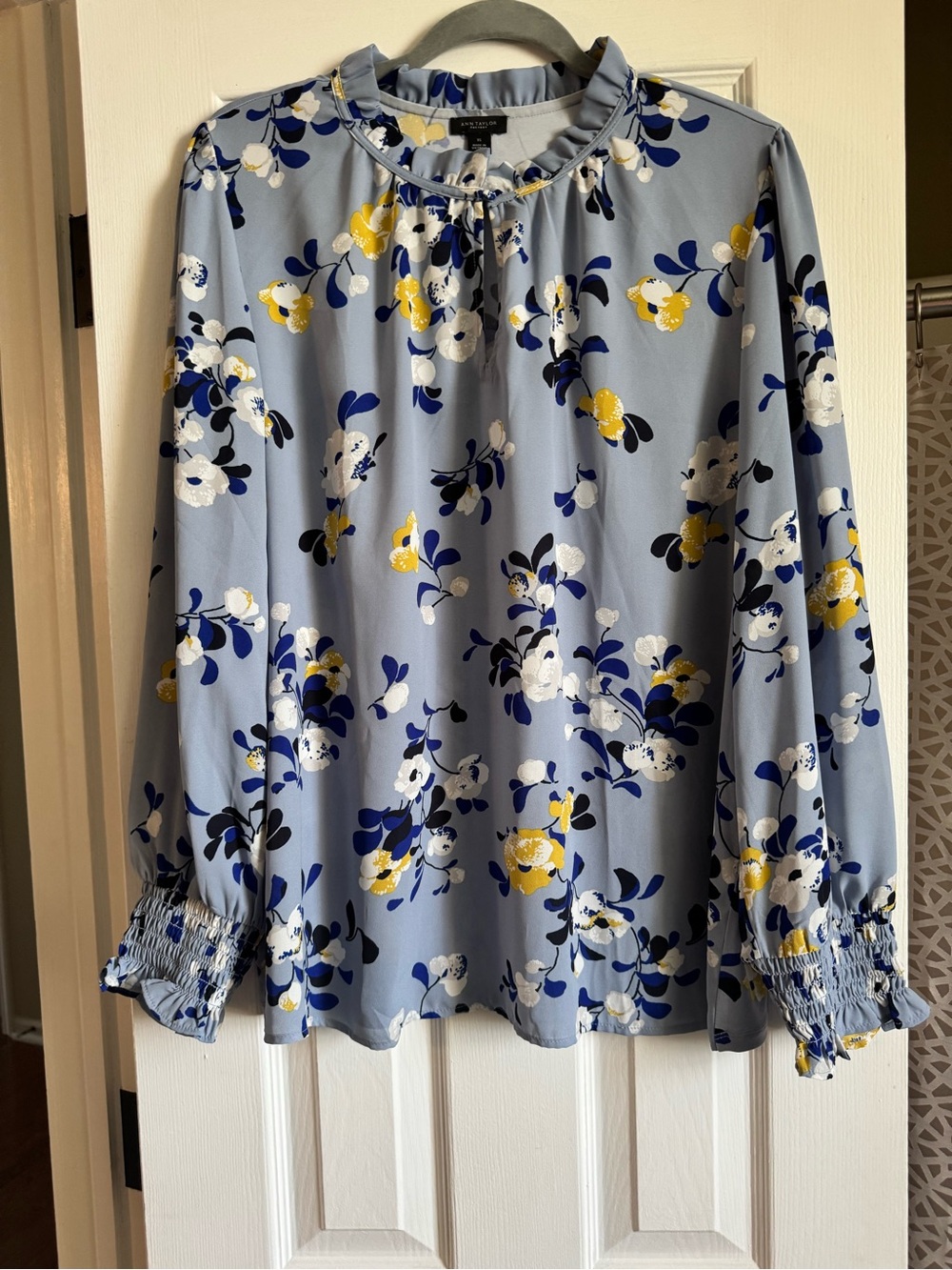 Ann Taylor Light Blue Floral Long Sleeve Blouse